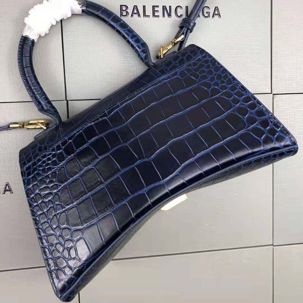 TÚI Balenciaga Women Hourglass Small Top Handle Bag in Navy Crocodile Embossed Calfskin vân da cá sấu