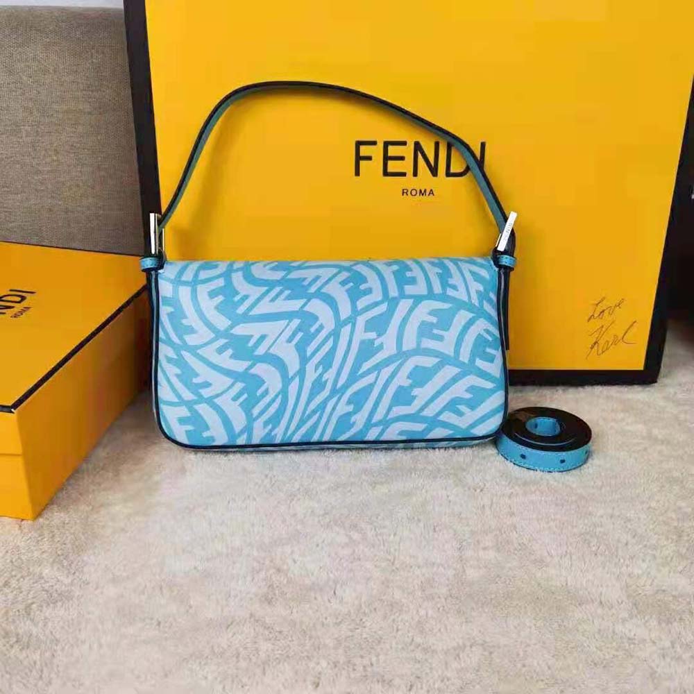 TÚI Fendi Women Baguette 1997 Blue Glazed Canvas Bag