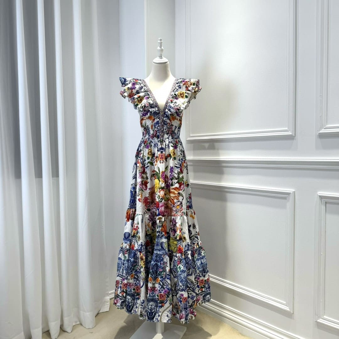 VÁY CAMILLA V NECK DIAMOND BUTTERFLY MID DRESS High Classy