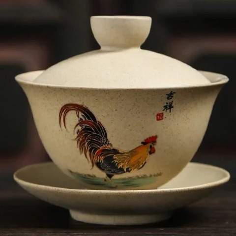 Bộ Trà Gốm Mộc Vẽ Thần Kê