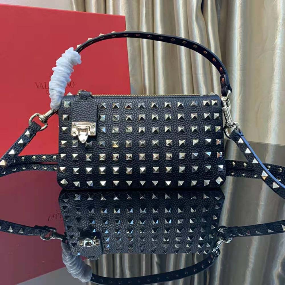 TÚI Valentino Rockstud Alcove Grainy Calfskin Handbag-White