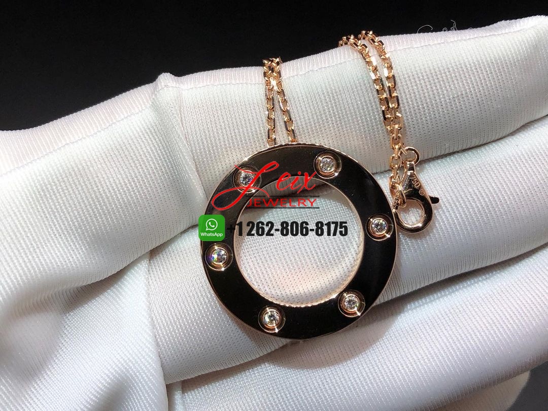 Vòng cổ Cartier mặt dây chuyền 6 viên kim cương vàng hồng 18K