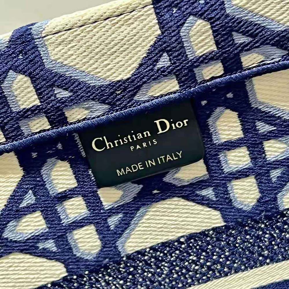 TÚI Dior Women Large Dior Book Tote Beige and Blue Macrocannage Embroidery