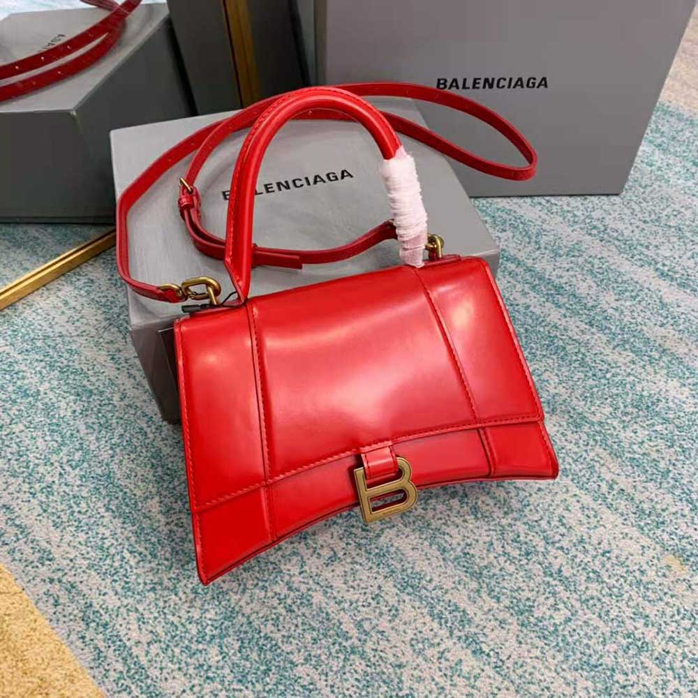 TÚI Balenciaga Hourglass Small Top Handle Bag in Shiny Box Calfskin-Red