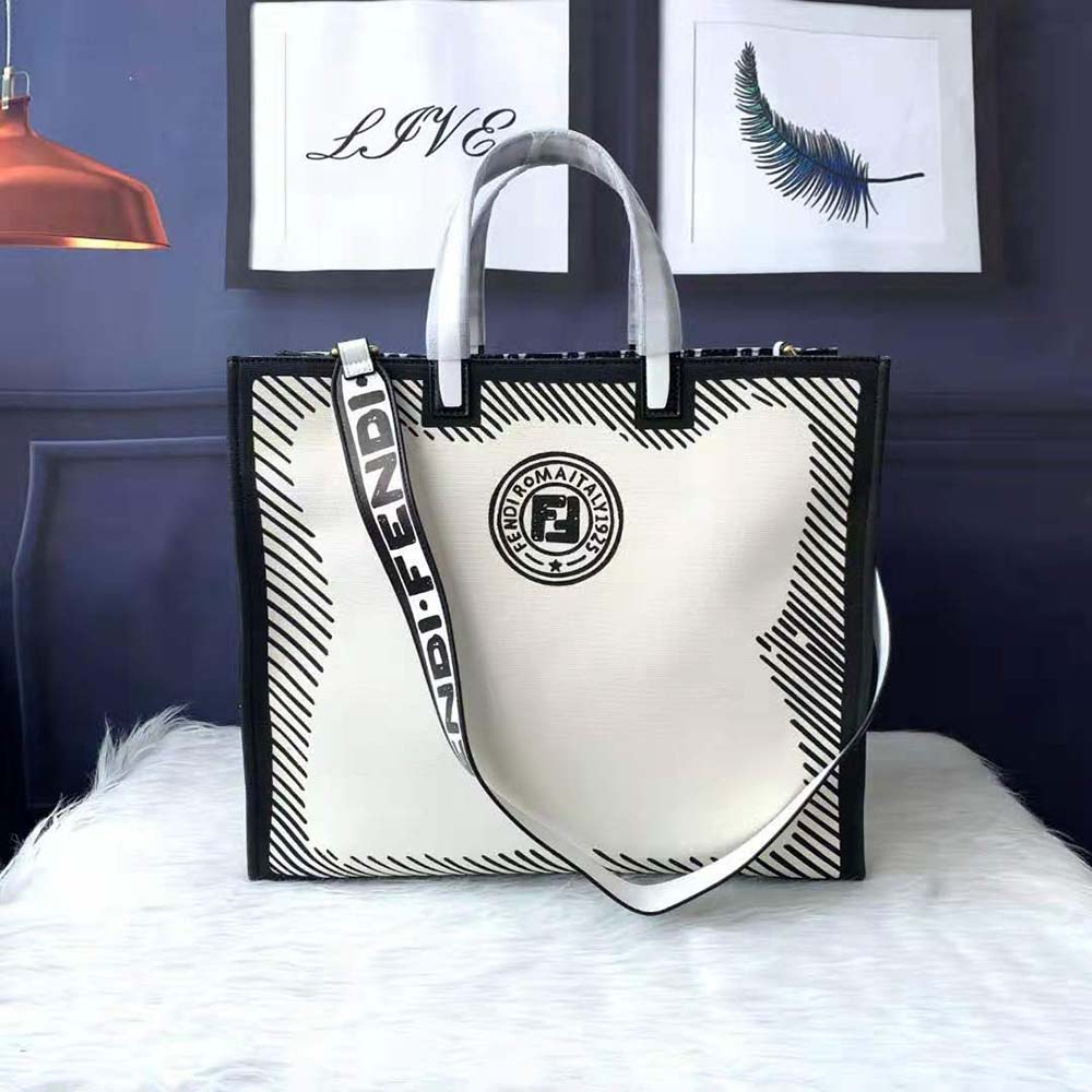 TÚI Fendi Shopper White Glazed Canvas Bag