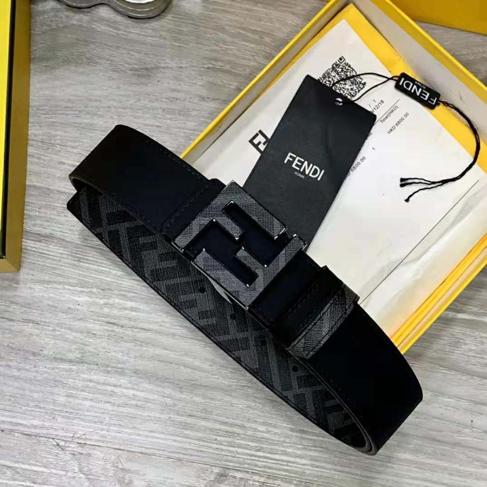 DÂY LƯNG Fendi Gray Leather Belt with FF Buckle with Stud Closure