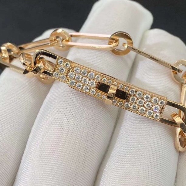 LẮC TAY HERMES PARIS KELLY CHAINE HERMES DIAMOND ROSE GOLD 18K