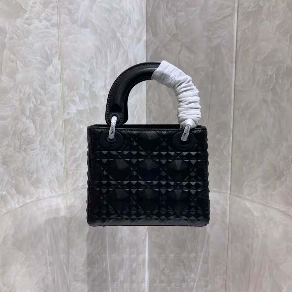TÚI Dior Women Mini Lady Dior Bag Black Cannage Calfskin with Diamond Motif