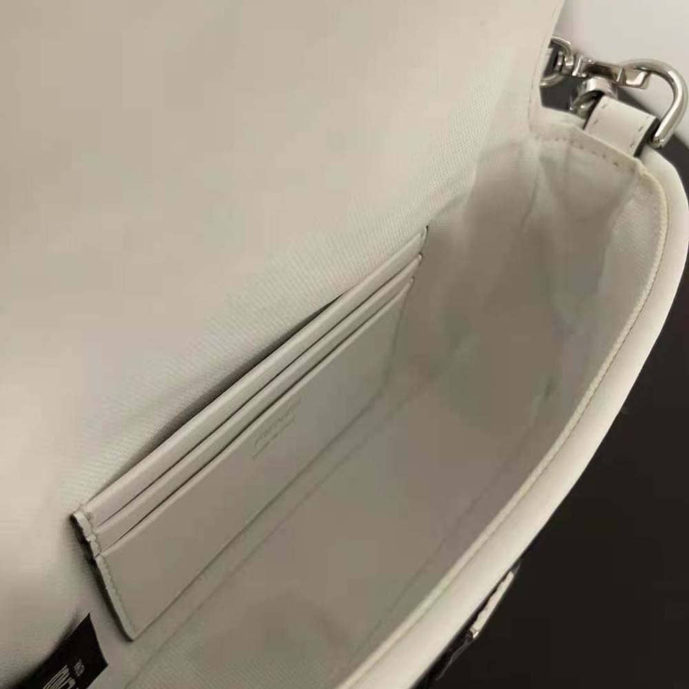 TÚI FENDI Women Baguette Mini White and Black Canvas Bag with FF Embroidery