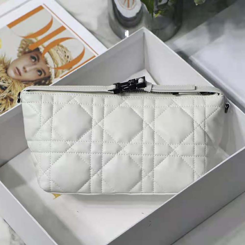 TÚI Dior Women Medium Diortravel Nomad Pouch Latte Macrocannage Calfskin