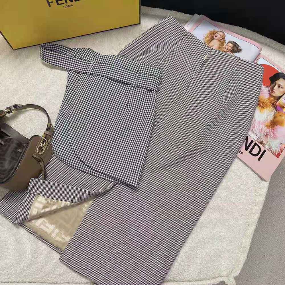 Chân váy Fendi Beige Houndstooth Wool Skirt