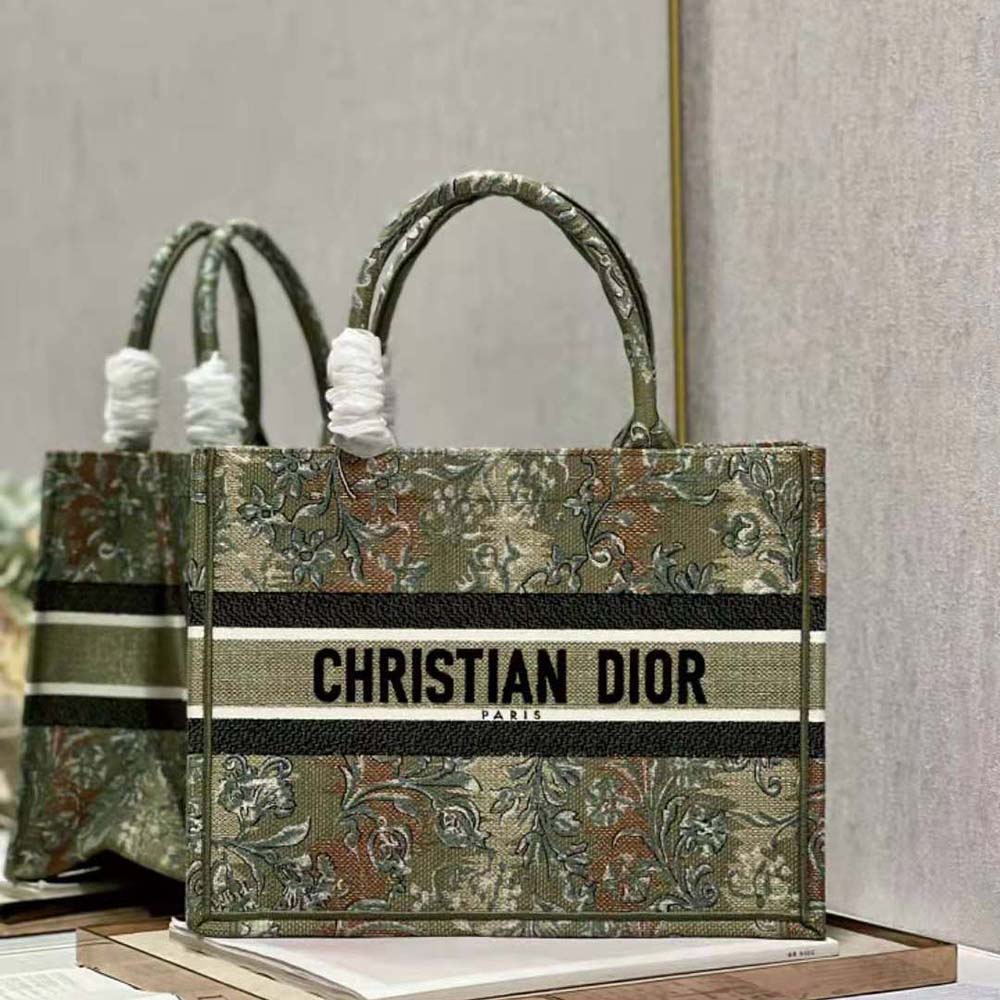 TÚI Christian Dior Book Tote Metallic Green Dior Brocart Embroidery