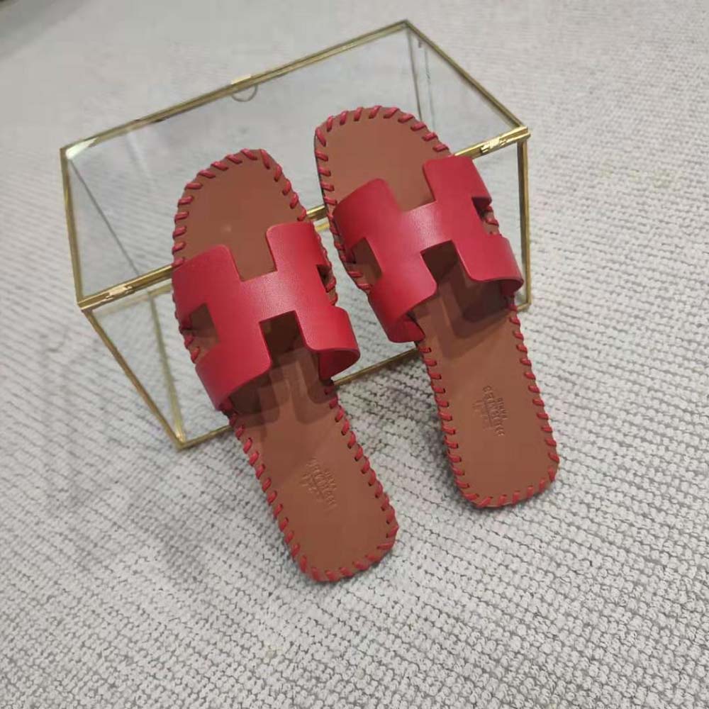 GIÀY Hermes Women Oran Sandal in Braided Calfskin with Iconic H Cut-Out-Red SS2022
