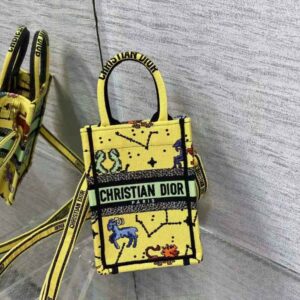 TÚI Dior Women Mini Dior Book Tote Phone Bag Yellow Multicolor Dior Pixel Zodiac Embroidery