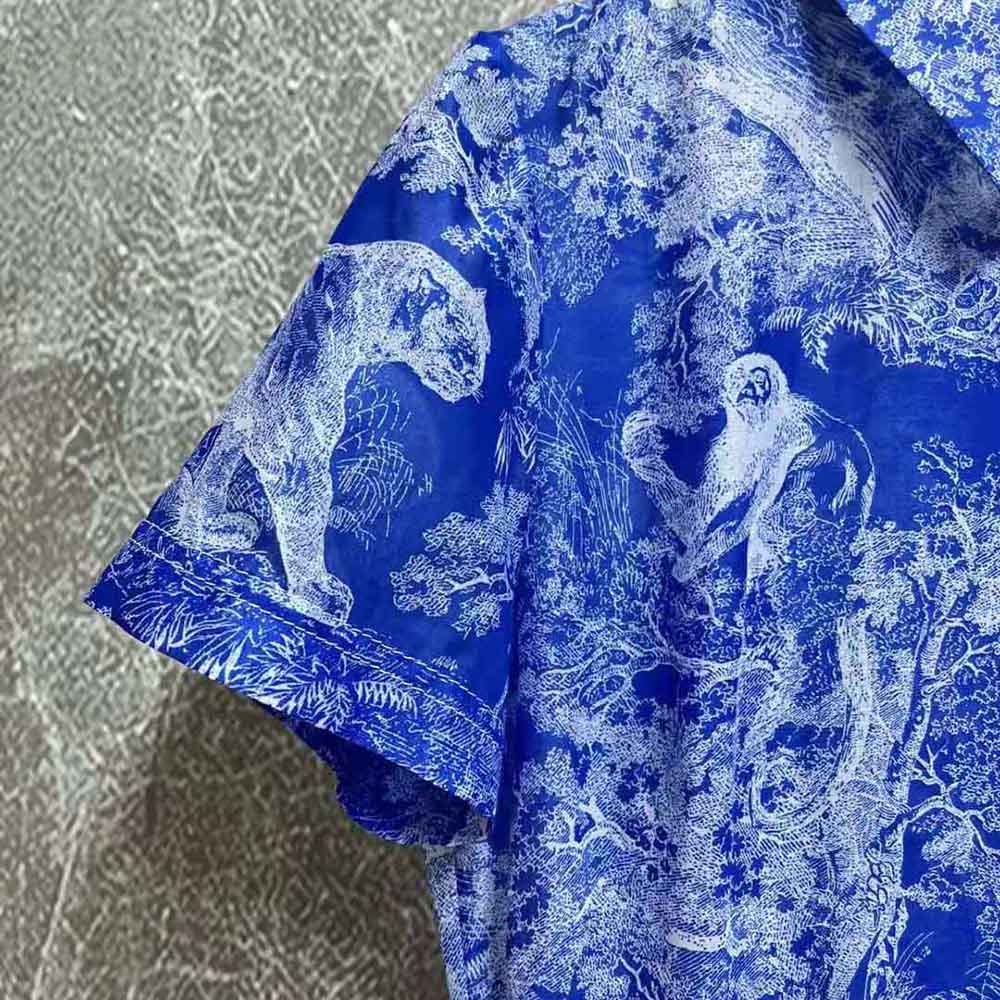 Váy Dior Dioriviera Mid-Length Shirt Dress Bright Blue Cotton Voile