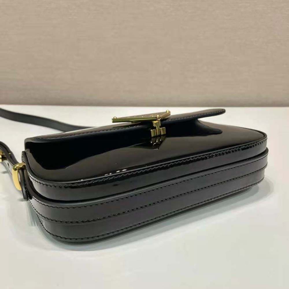 TÚI PRADA Women Patent Leather Shoulder Bag with Flap-Black
