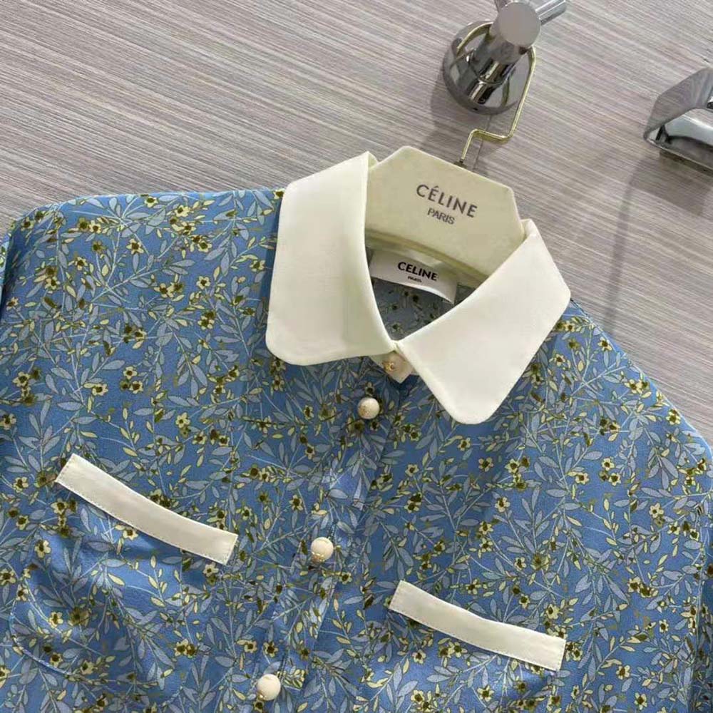 Váy Celine Preppy Dress in Crepe DE Chine-Blue