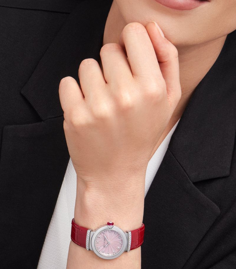 Đồng hồ BVLGARI  Stainless Steel and Diamond Lvcea 28mm mặt số màu trắng