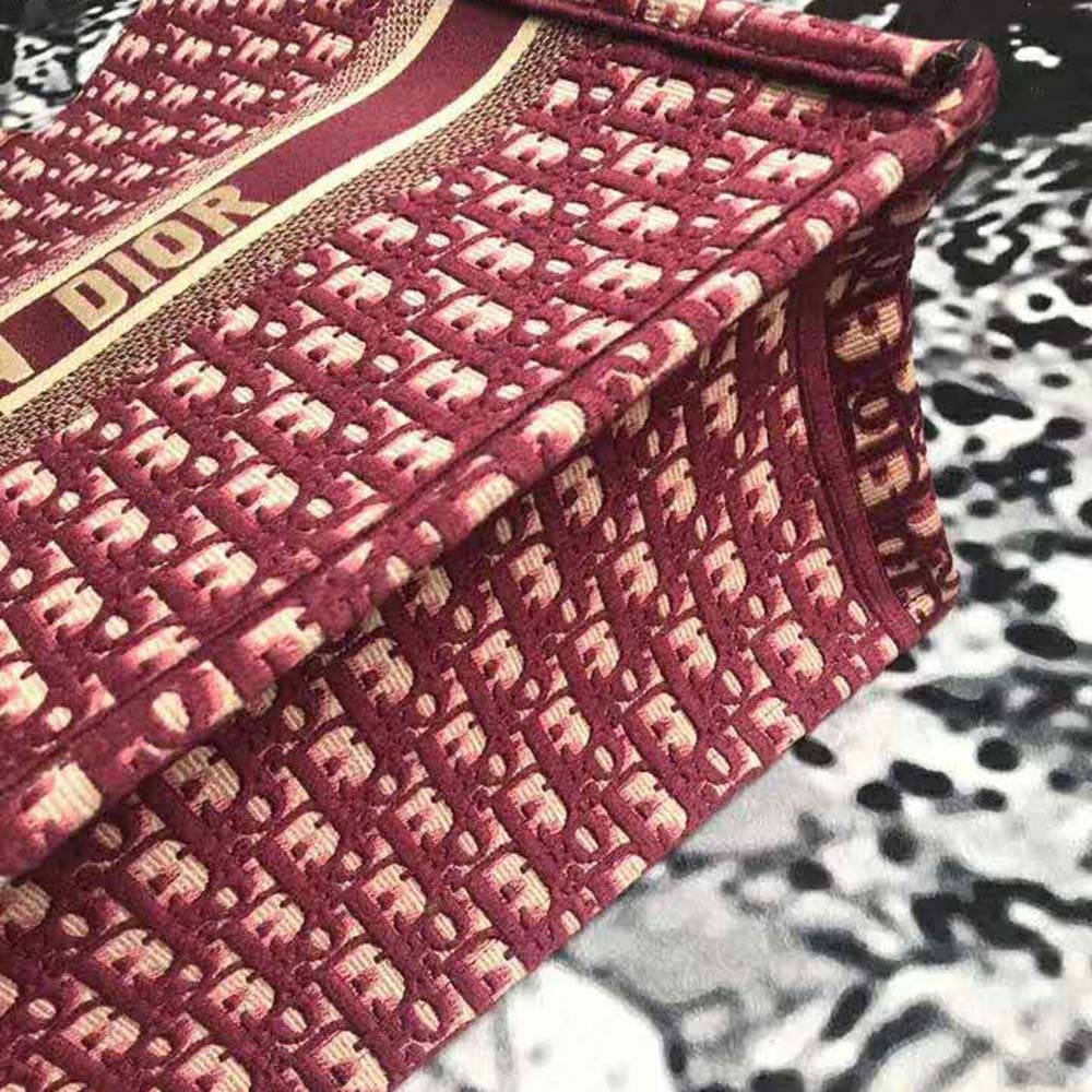 TÚI Dior Women Book Tote Dior Oblique Bag in Embroidered Canvas-Maroon