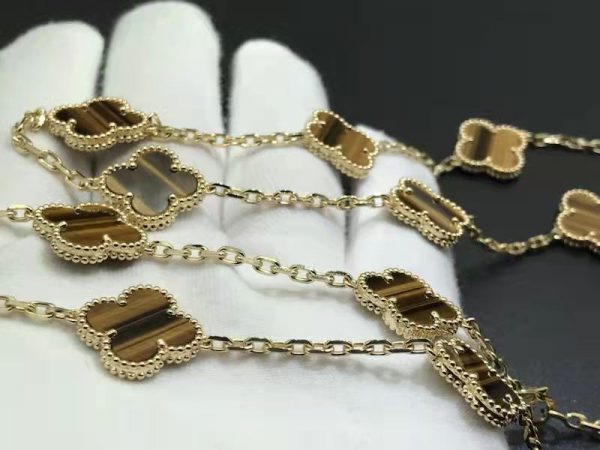 Vòng cổ Van Cleef & Arpels Vintage Alhambra 20 Motis Họa tiết Mắt hổ vàng hồng18K