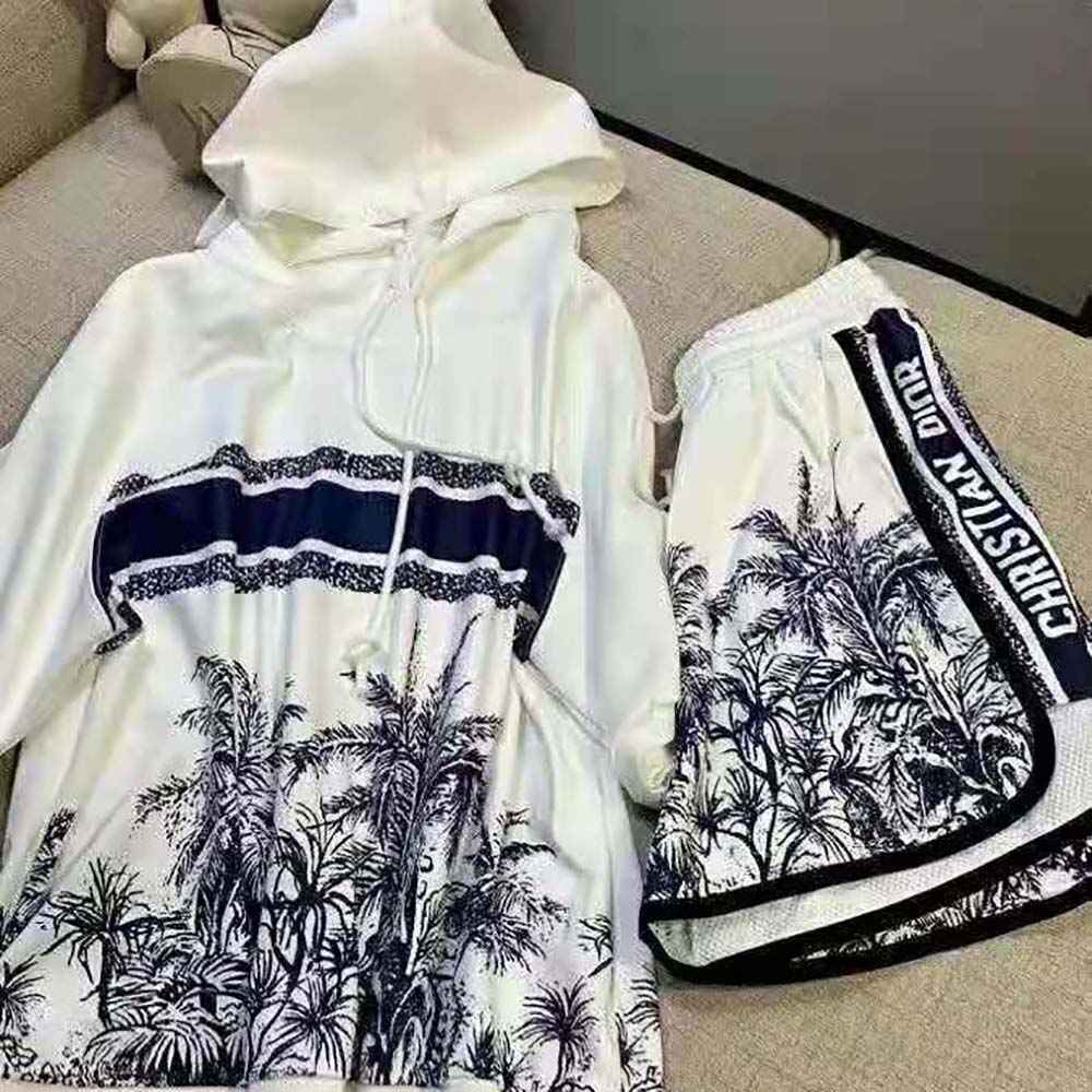ÁO Dior Women Chez Moi Short-Sleeved Hooded Sweatshirt