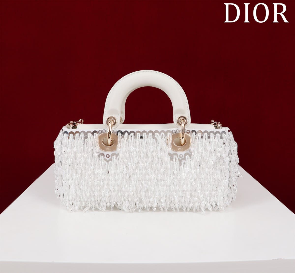 TÚI CHRISTIAN DIOR Lady-Joy embroiders tattered hạt cườm trắng