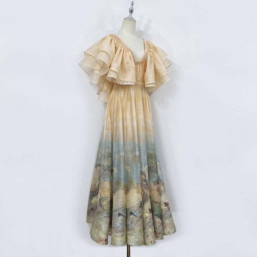 VÁY ZIMMERMANN Vintage Flower Short Sleeve Long Dress High Classy