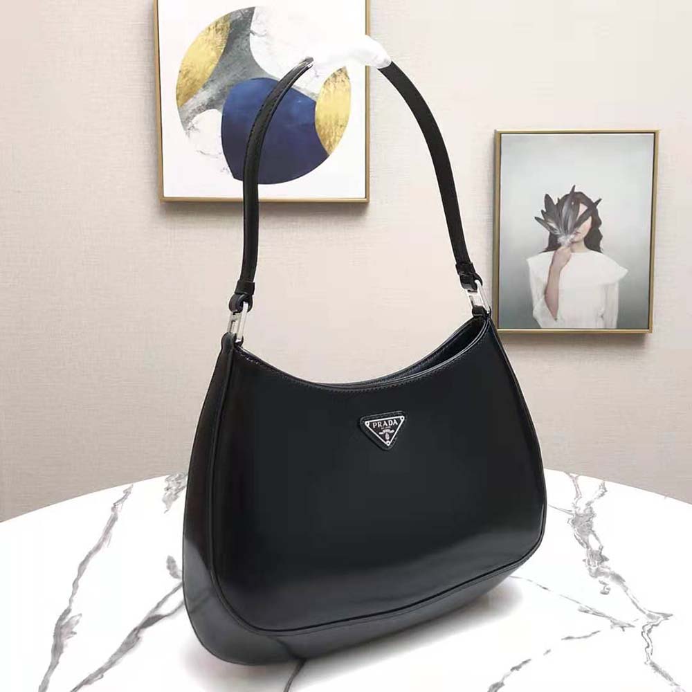 TÚI Prada Cleo Brushed Leather Shoulder Bag-Black