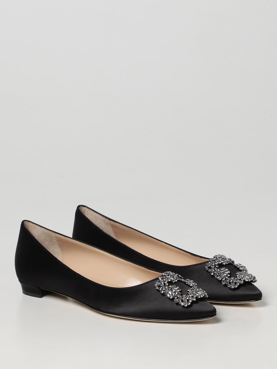 GIÀY MANOLO BLAHNIK Black satin ballet flats shoes