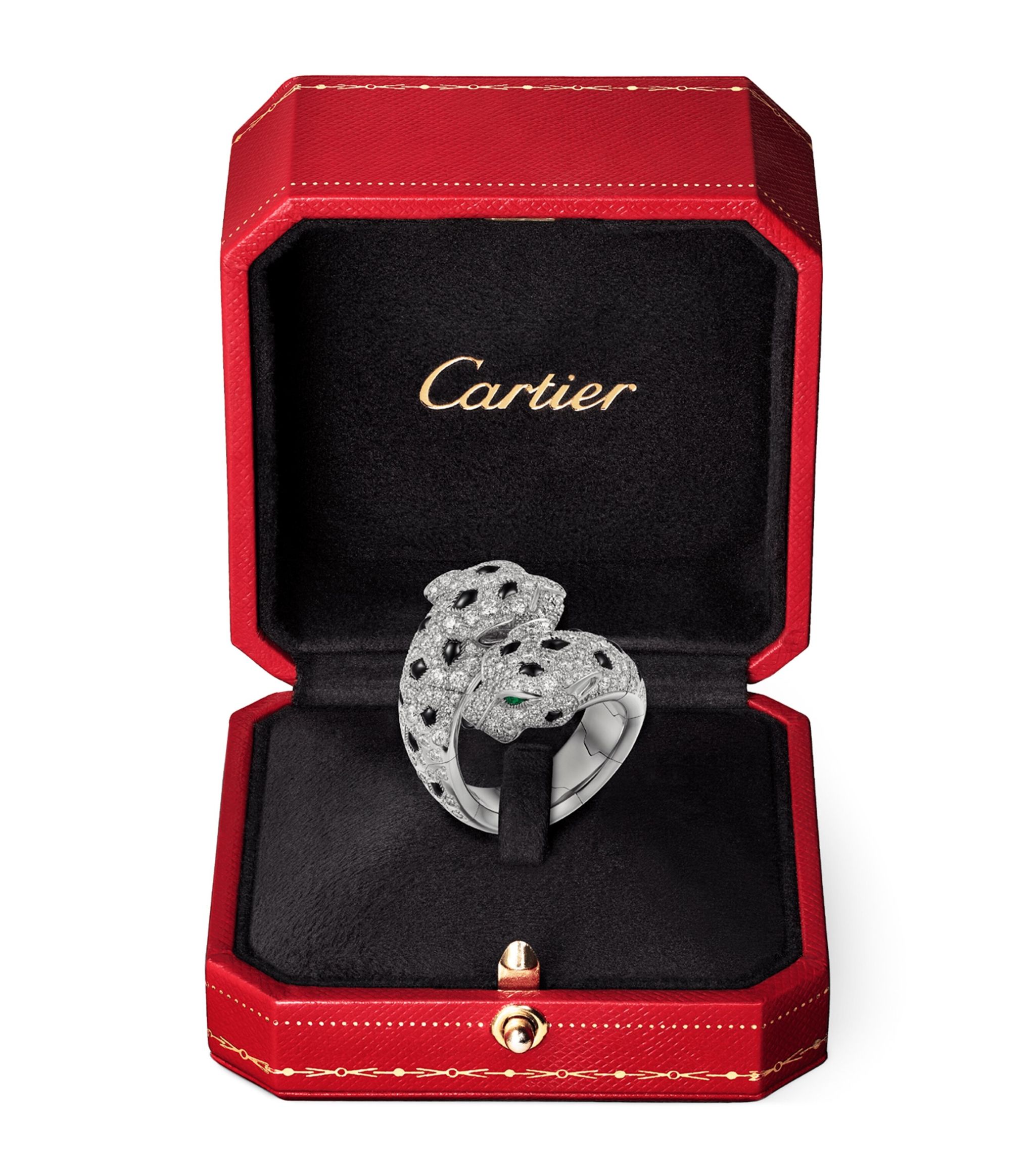 Nhẫn CARTIER White Gold, Diamond, Emerald and Onyx Panthère de Cartier Ring vàng trắng 18K