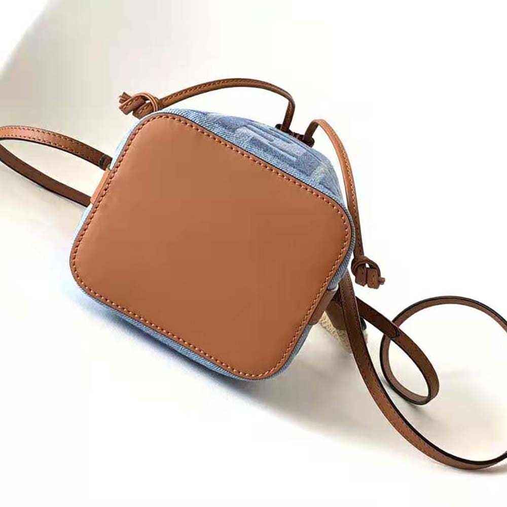 TÚI Fendi Women Mon Tresor Light Blue Denim Mini-bag with FF Embroidery