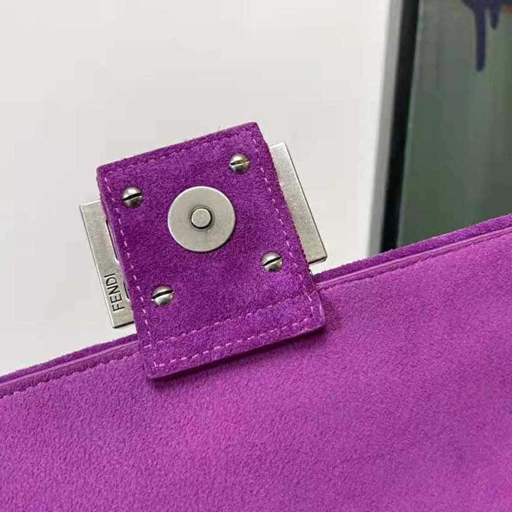 TÚI FENDI Women Midi Baguette Chain FF Fabric Bag-Purple