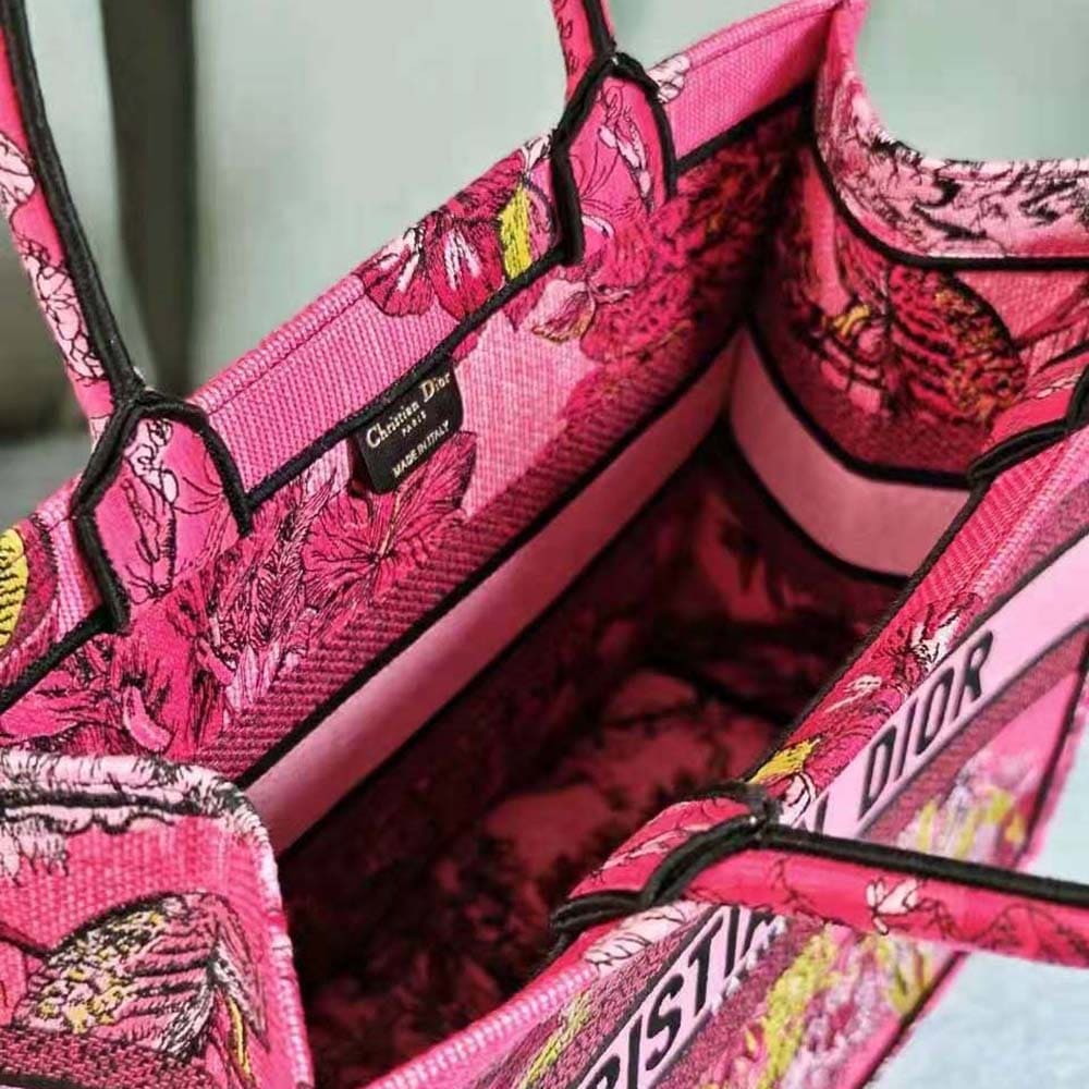 TÚI Dior Women Medium Dior Book Tote Fuchsia Multicolor Toile de Jouy Voyage Embroidery