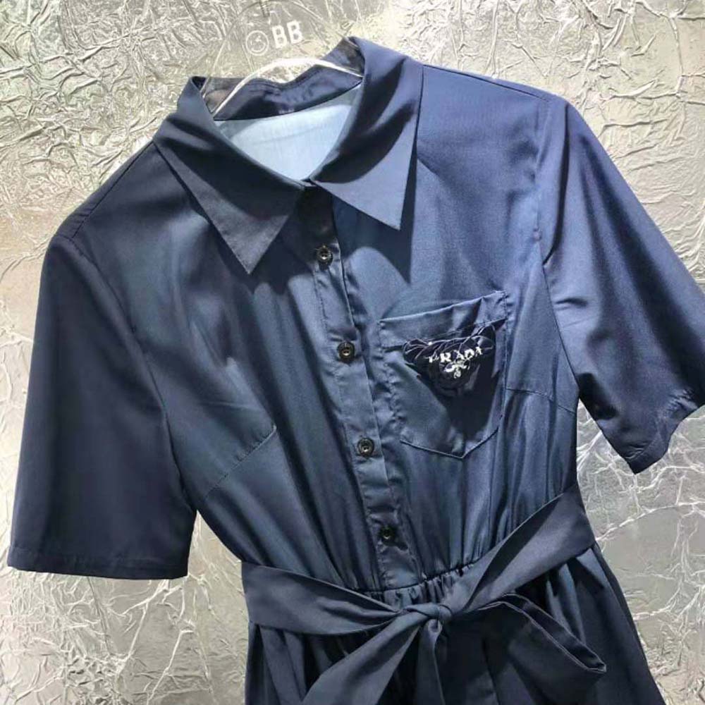 Váy Prada Women Printed Poplin Dress-Blue