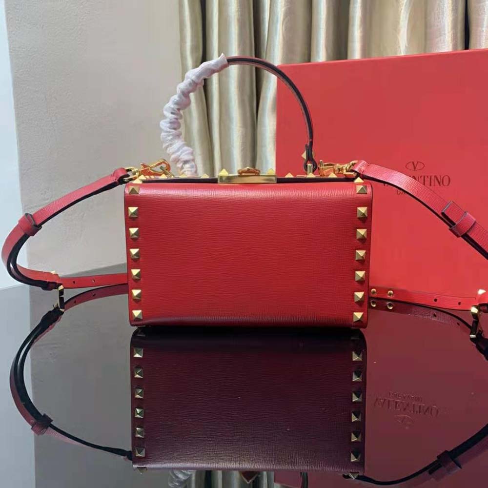TÚI VALENTINO Rockstud Alcove Grainy Calfskin Box Bag-Red