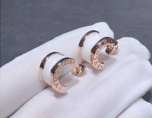 Bông tai BVLGARI  B.zero1 white ceramic rose gold vàng hồng 18K