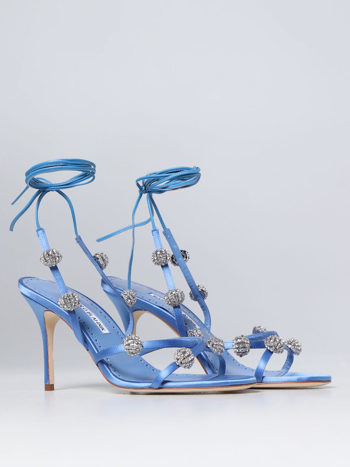 GIÀY MANOLO BLAHNIK Blue satin heeled sandals