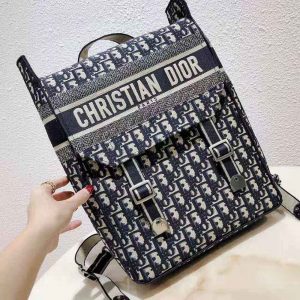 BALO Dior Backpack Blue Dior Oblique Embroidery