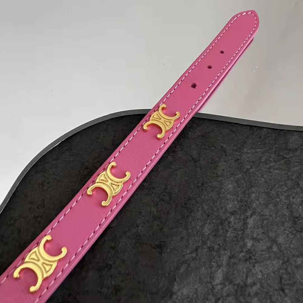 VÒNG TAY Celine Women Triomphe Multi Leather Bracelet in Brass with Gold Finish and Smooth Calfskin-Pink