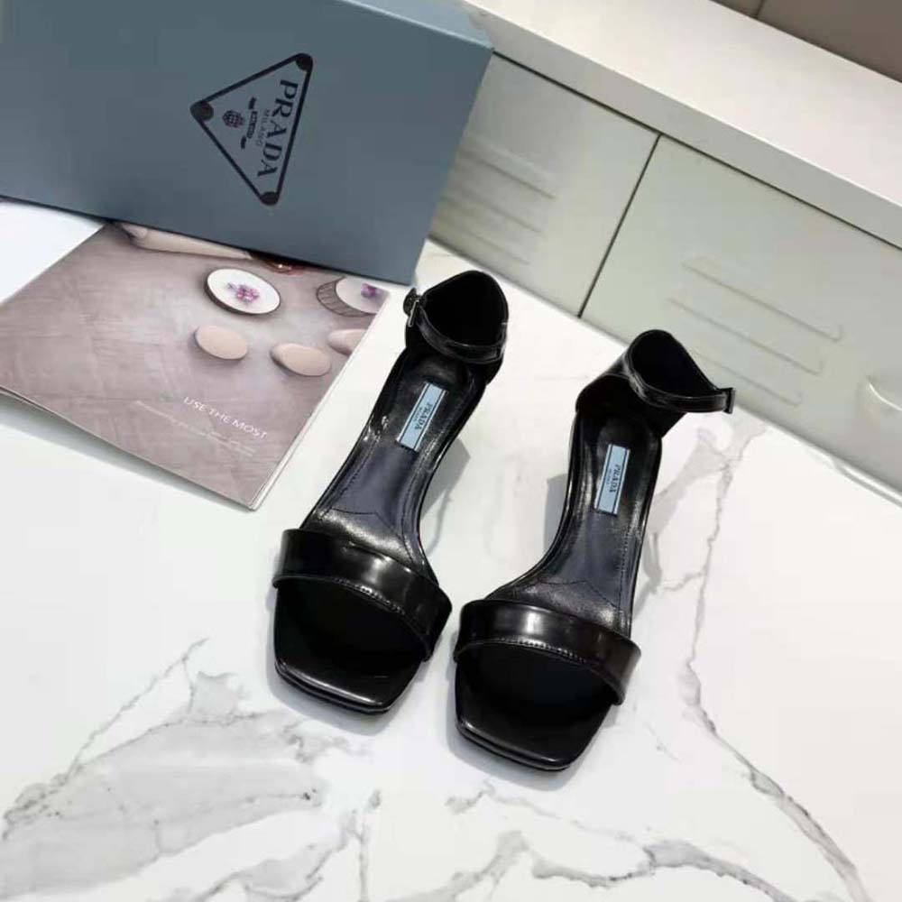 GIÀY PRADA Brushed Leather Sandals in 55 mm Heel-Black
