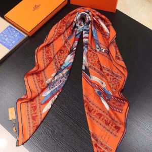 KHĂN Hermes Women La Maison Des Carres Pegase Dhermes AU Bloc Scarf-Orange