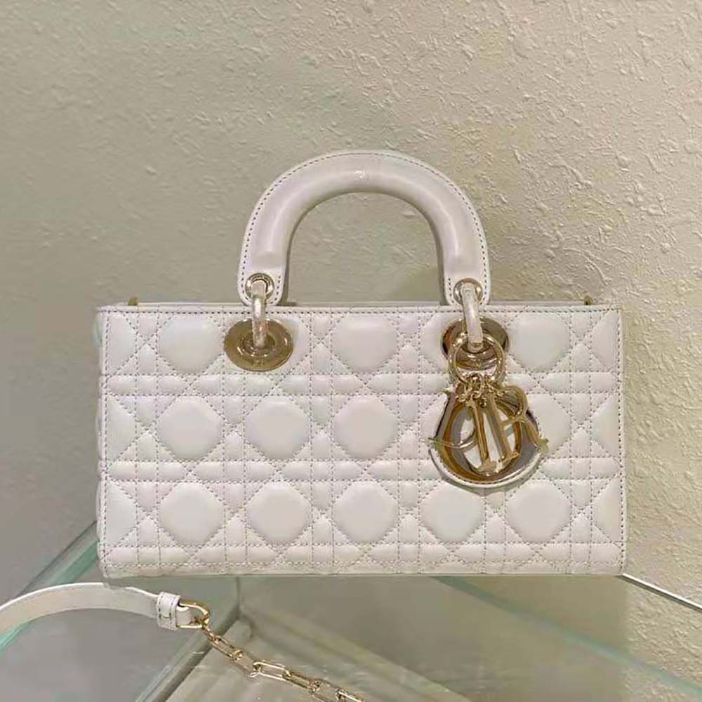 TÚI Dior Women Lady D-Joy Bag Latte Cannage Lambskin