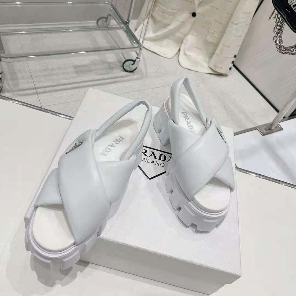 DÉP SANDAL Prada Women Monolith Padded Nappa Leather Sandals-White