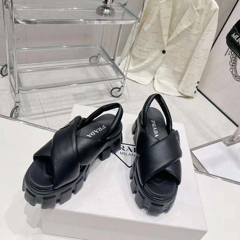 DÉP SANDAL Prada Women Monolith Padded Nappa Leather Sandals-Black