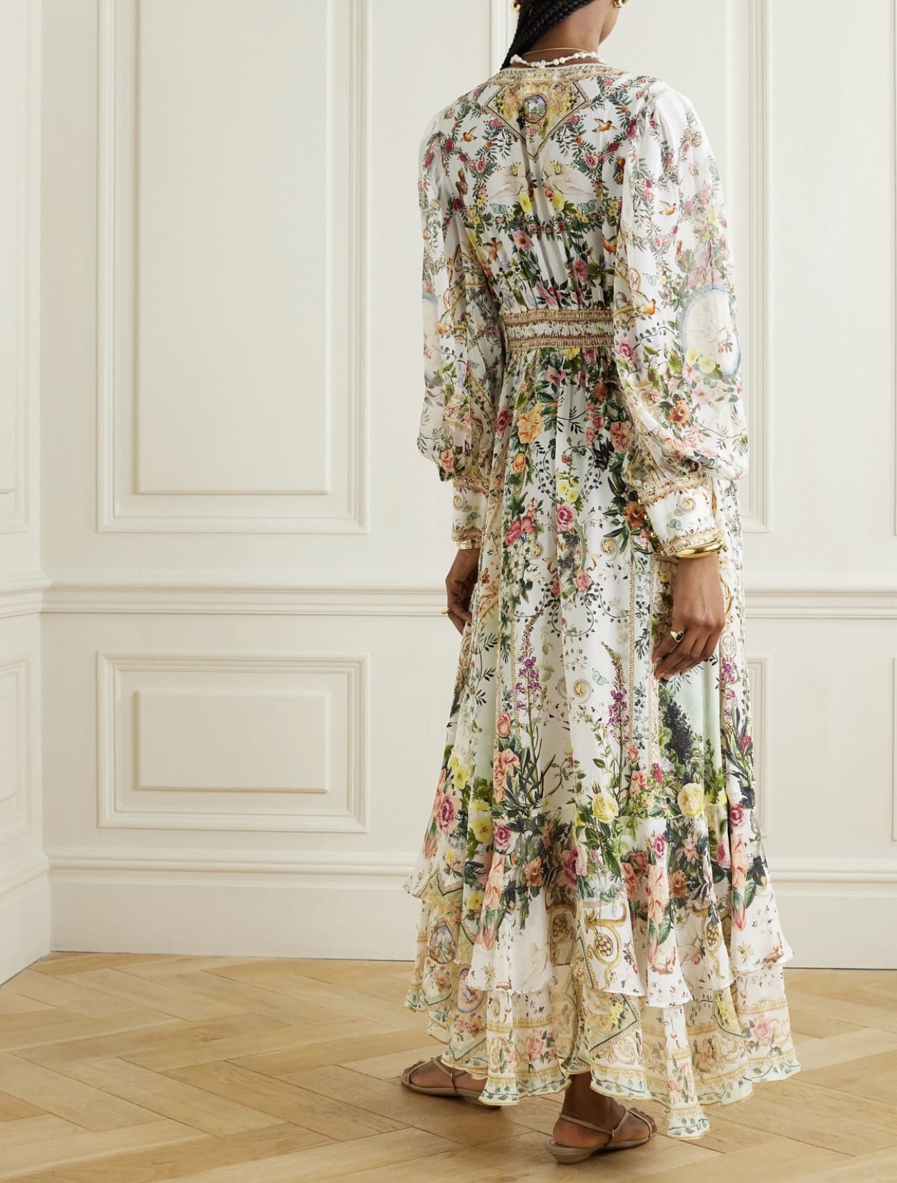 VÁY CAMILLA Silk Flower Cardigan Embellished V-Neck Maxi Dress High Classy Dài Tay