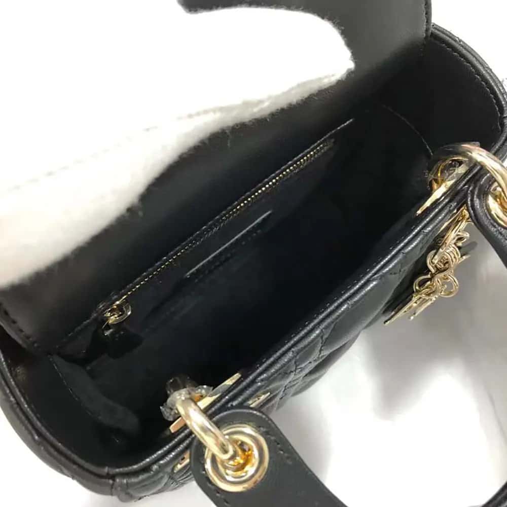TÚI Dior Women Mini Lady Dior màu đen Cannage Lambskin da cừu