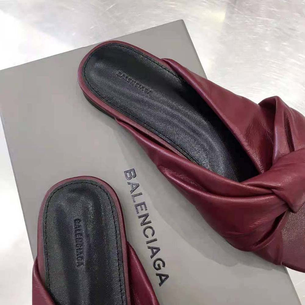 DÉP Balenciaga Women Drapy Flat Sandal in Dark Red Smooth Nappa Lambskin