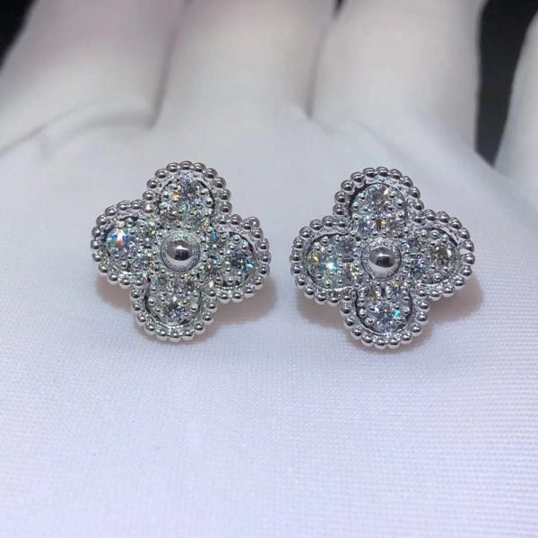 Vòng cổ Van Cleef & Arpels Vintage Alhambra Diamond Pave vàng trắng 18K