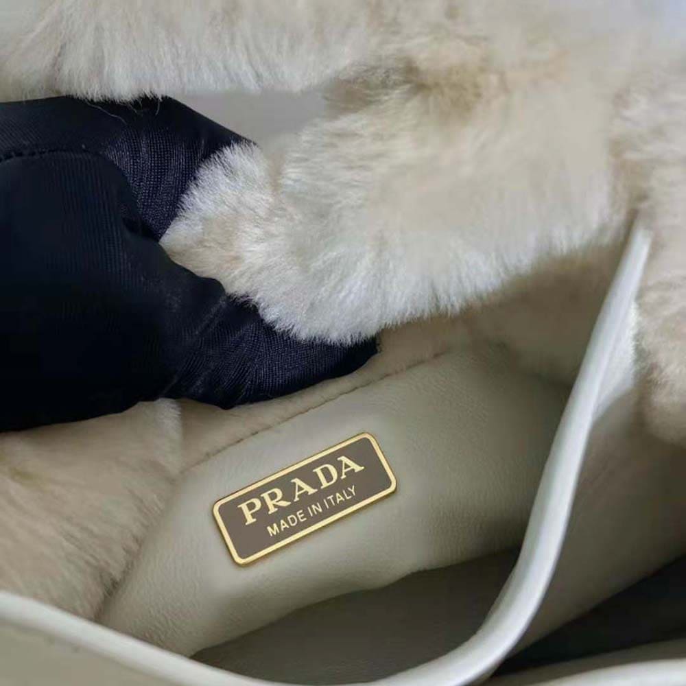 TÚI Prada Women Shearling Mini Handbag-Beige