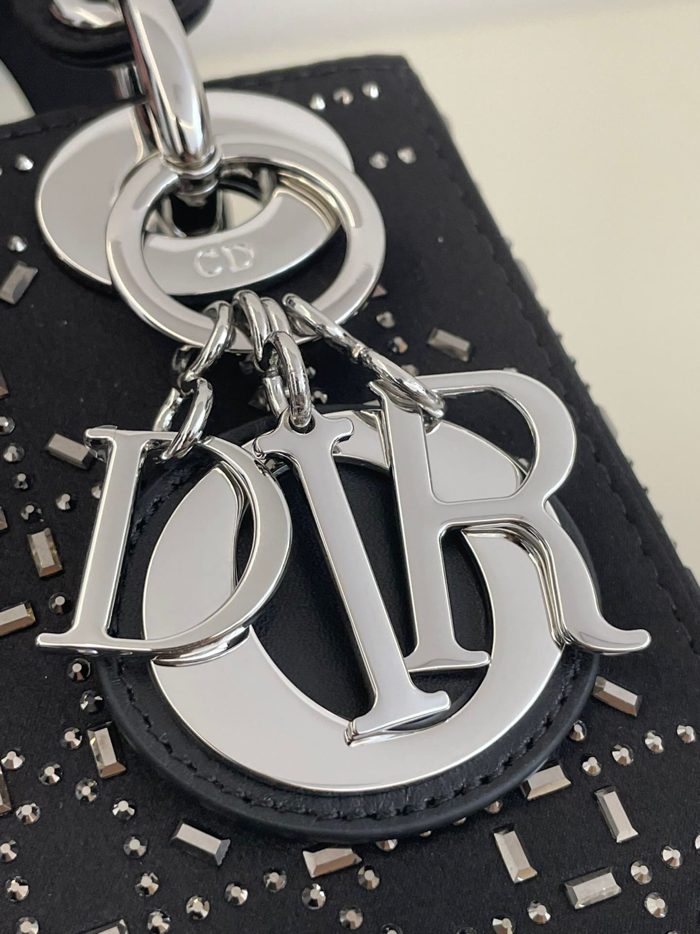 TÚI CHRISTIAN DIOR Mini Lady Dior Bag in Black Cannage Satin with Rhinestones